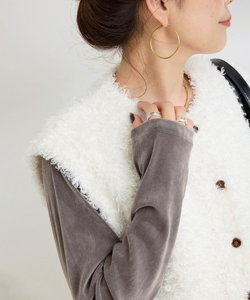 B.C STOCK（ベーセーストック）の「手洗い可 / プードルベスト（ベスト・レディース・マスタード/ホワイト・FREE）」の19枚目の写真