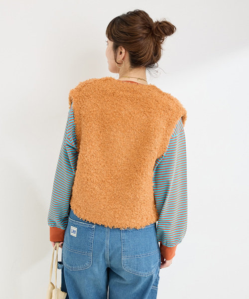 B.C STOCK（ベーセーストック）の「手洗い可 / プードルベスト（ベスト・レディース・マスタード/ホワイト・FREE）」の5枚目の写真