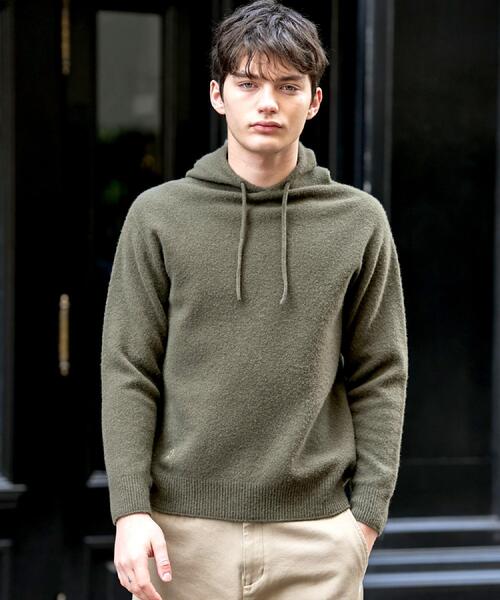 DRESSTERIOR(ドレステリア)の「カシミヤブレンドフードニット(ニット/セーター・メンズ・オリーブ/イエロー/ホワイト/レッド系1/グレー・91/92/90/94)」の4枚目の写真