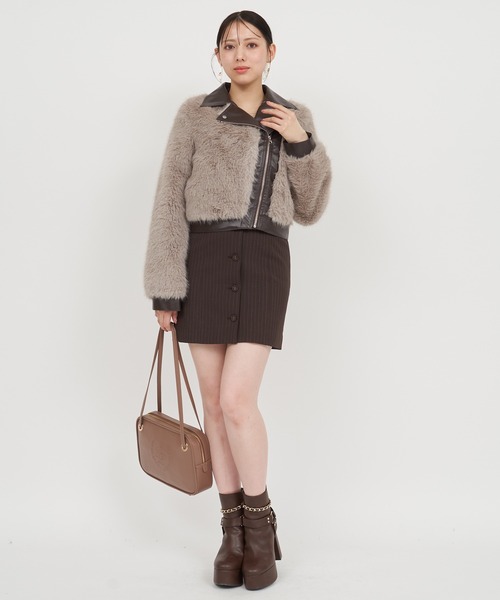 ROYAL PARTY（ロイヤルパーティー）の「ファーライダースジャケット（ライダースジャケット・レディース・モカ/ブラック/オフホワイト・FREE）」の6枚目の写真