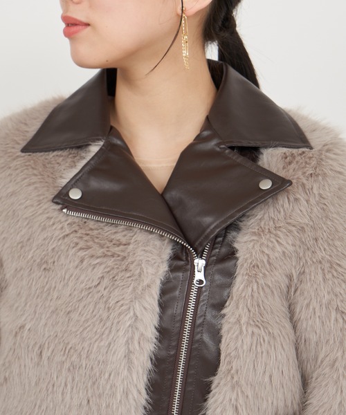 ROYAL PARTY（ロイヤルパーティー）の「ファーライダースジャケット（ライダースジャケット・レディース・モカ/ブラック/オフホワイト・FREE）」の14枚目の写真