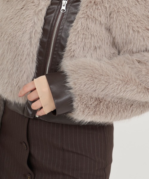 ROYAL PARTY（ロイヤルパーティー）の「ファーライダースジャケット（ライダースジャケット・レディース・モカ/ブラック/オフホワイト・FREE）」の15枚目の写真