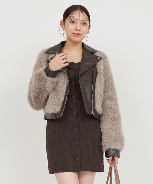 ROYAL PARTY（ロイヤルパーティー）の「ファーライダースジャケット（ライダースジャケット・レディース・モカ/ブラック/オフホワイト・FREE）」の18枚目の写真