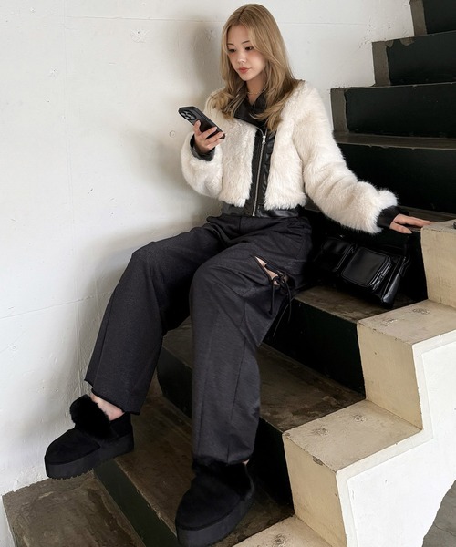 ROYAL PARTY（ロイヤルパーティー）の「ファーライダースジャケット（ライダースジャケット・レディース・モカ/ブラック/オフホワイト・FREE）」の11枚目の写真