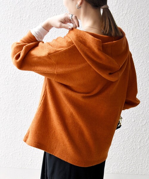 SHIPS any（シップス エニィ）の「SHIPS any:〈手洗い可能〉起毛 ワッフル ハーフジップ フーディー プルオーバー（Tシャツ/カットソー・レディース・オレンジ/オフホワイト/チャコールグレー・ONE SIZE）」の3枚目の写真