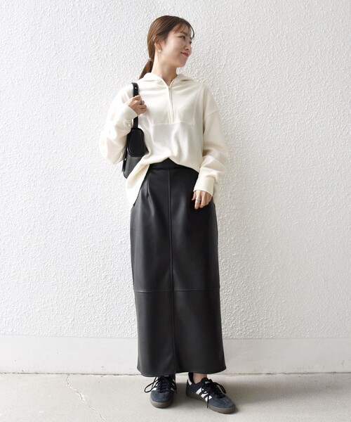 SHIPS any（シップス エニィ）の「SHIPS any:〈手洗い可能〉起毛 ワッフル ハーフジップ フーディー プルオーバー（Tシャツ/カットソー・レディース・オレンジ/オフホワイト/チャコールグレー・ONE SIZE）」の4枚目の写真