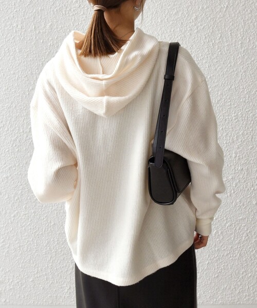 SHIPS any（シップス エニィ）の「SHIPS any:〈手洗い可能〉起毛 ワッフル ハーフジップ フーディー プルオーバー（Tシャツ/カットソー・レディース・オレンジ/オフホワイト/チャコールグレー・ONE SIZE）」の8枚目の写真