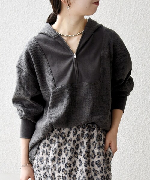 SHIPS any（シップス エニィ）の「SHIPS any:〈手洗い可能〉起毛 ワッフル ハーフジップ フーディー プルオーバー（Tシャツ/カットソー・レディース・オレンジ/オフホワイト/チャコールグレー・ONE SIZE）」の18枚目の写真