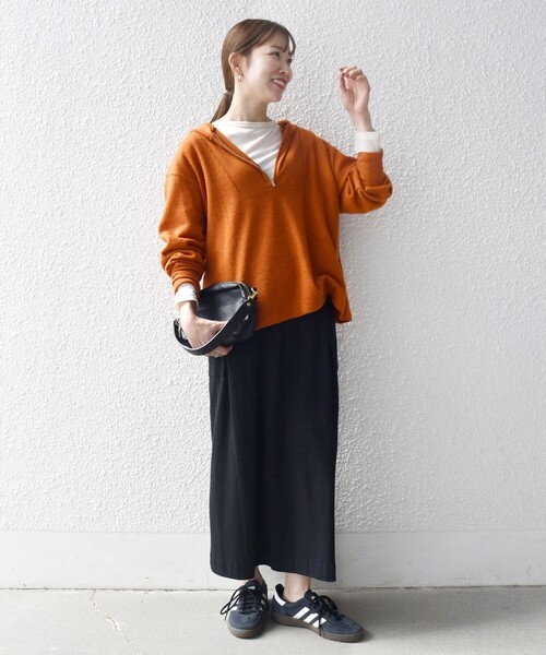 SHIPS any（シップス エニィ）の「SHIPS any:〈手洗い可能〉起毛 ワッフル ハーフジップ フーディー プルオーバー（Tシャツ/カットソー・レディース・オレンジ/オフホワイト/チャコールグレー・ONE SIZE）」の19枚目の写真