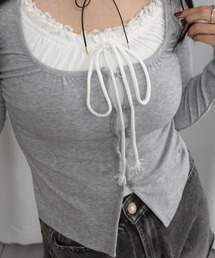 フロントリボンレイヤードフリルトップス