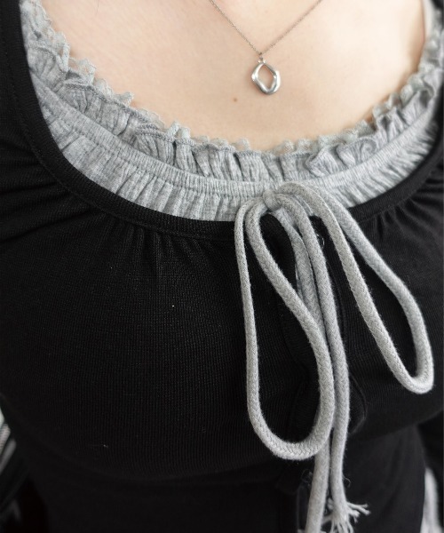 Lots of Love（ロッツオブラブ）の「フロントリボンレイヤードフリルトップス（Tシャツ/カットソー・レディース・アイボリー/グレー/ブラック・M）」の10枚目の写真