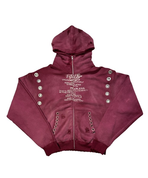 ACLENT パーカー 赤 アイレットディティールジップフーディー（パーカー）｜ACLENT