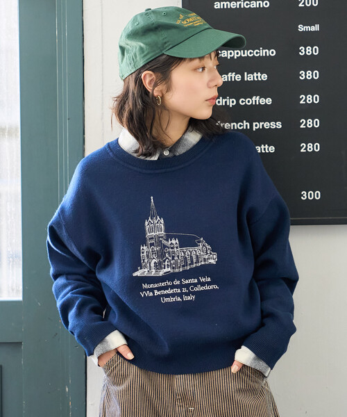 セール】刺繍 スウェットライクニット/コンパクトニット（ニット