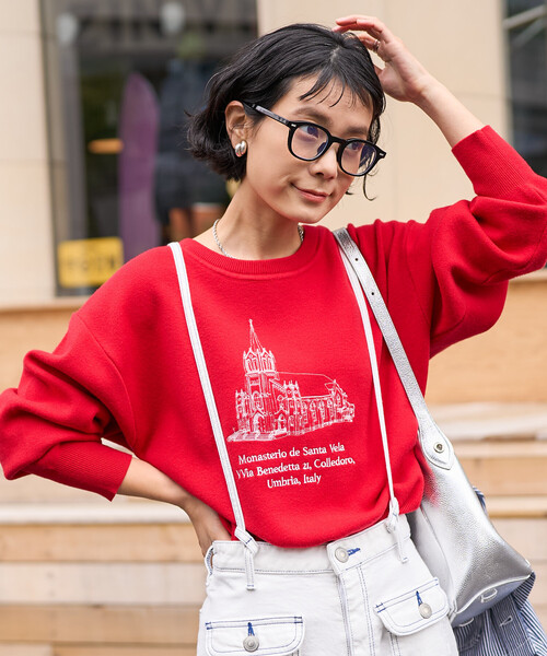 FREAK'S STORE(フリークスストア)の「刺繍 スウェットライクニット/コンパクトニット(ニット/セーター・レディース・オフホワイト/レッド/ネイビー・フリ-)」の3枚目の写真