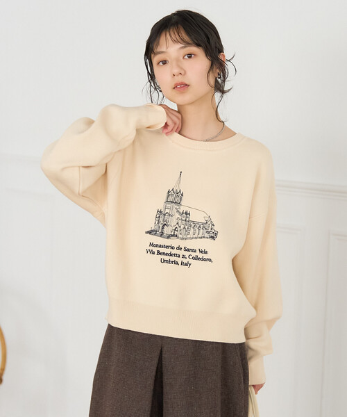 刺繍 スウェットライクニット/コンパクトニット（ニット/セーター