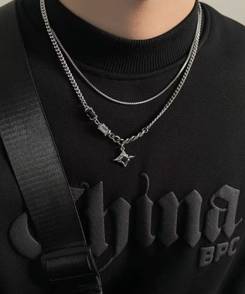 UP START(アップスタート)の「ブラックストーンモチーフネックレス(RO)(ネックレス・レディース・シルバー系その他2/シルバー系その他4/シルバー系その他/シルバー系その他3・FREE)」の1枚目の写真