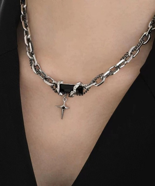 UP START(アップスタート)の「ブラックストーンモチーフネックレス(RO)(ネックレス・レディース・シルバー系その他2/シルバー系その他4/シルバー系その他/シルバー系その他3・FREE)」の9枚目の写真