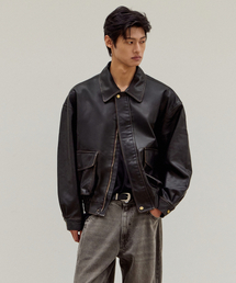 ハーフジップ」に該当するメンズのライダースジャケットファッション