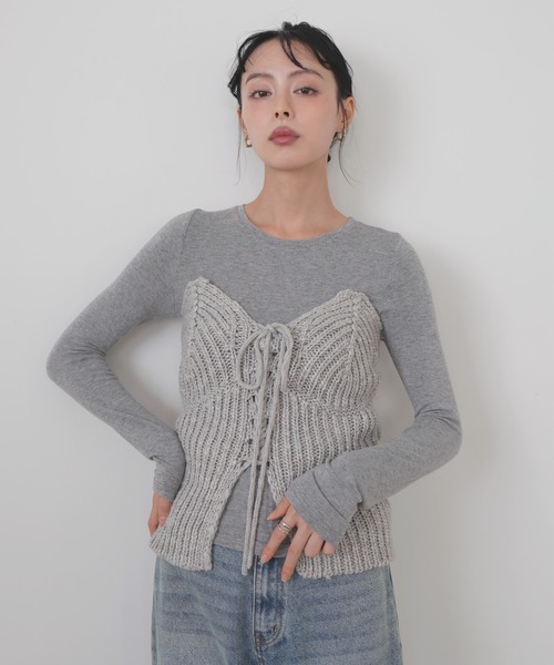 セール】レースアップニットビスチェ（キャミソール）｜LIAN（リアン