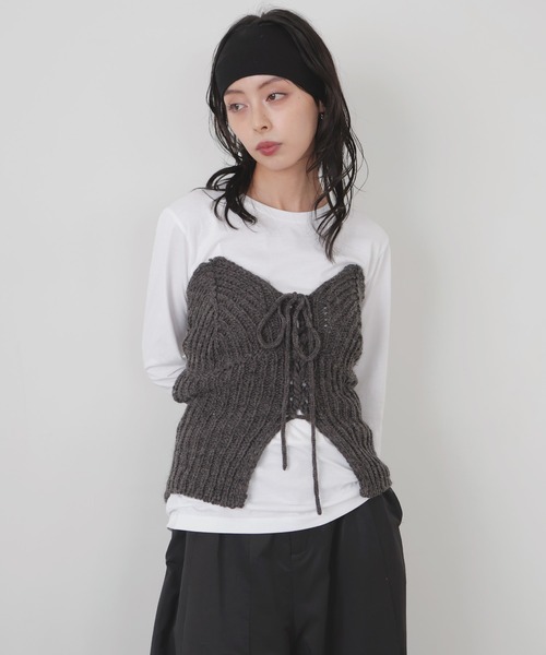 11/30まで値下げ　ニットビスチェ　グレー pual ce cin ニット リブ×畦ニットビスチェ レディース : ZOZOTOWN