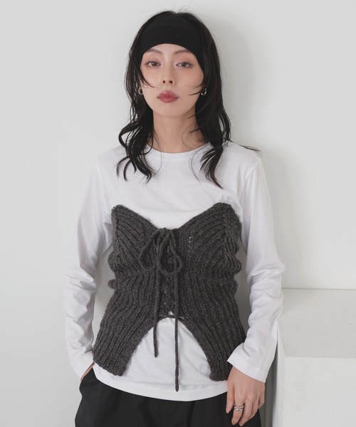セール】レースアップニットビスチェ（キャミソール）｜LIAN（リアン