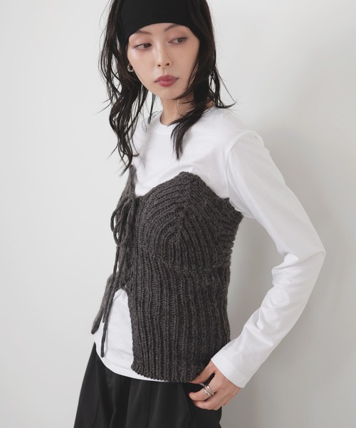 セール】レースアップニットビスチェ（キャミソール）｜LIAN（リアン