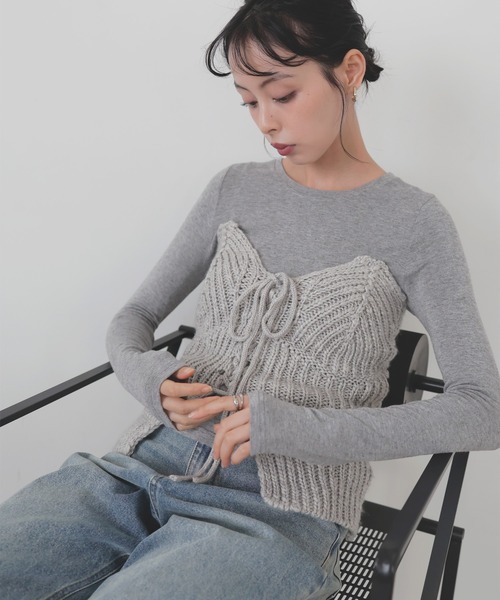 セール】レースアップニットビスチェ（キャミソール）｜LIAN（リアン