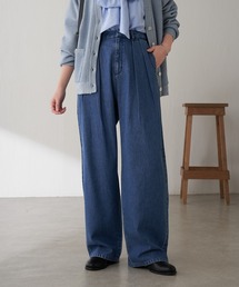 COLLAGE GALLARDAGALANTE | Q.anos/チャーム付きタックワイドデニム(デニムパンツ)