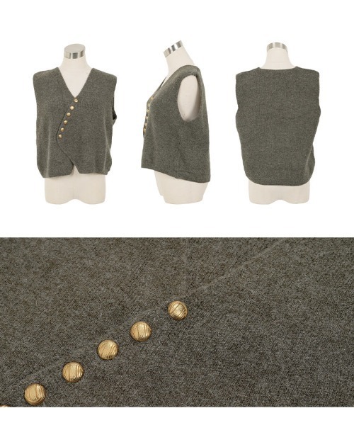 KOBE LETTUCE(コウベレタス)の「ゴールドボタンニットベスト(ベスト・レディース・グレー/ホワイト/キャメル・M)」の9枚目の写真