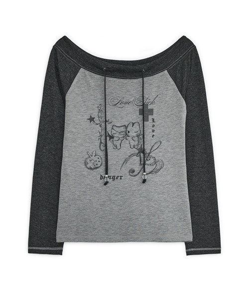 HUG YOUR SKIN(ハグユアスキン)の「ラブシックドローイングオフショルダートップ(チャコール)(Tシャツ/カットソー・レディース・その他・FREE)」の1枚目の写真