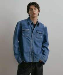 DUSTYWHITE（ダスティーホワイト）の「BLUE DESTROYED CROPPED WESTERN DENIM SHIRT（シャツ/ブラウス）」