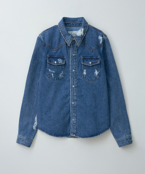 DUSTYWHITE（ダスティーホワイト）の「BLUE DESTROYED CROPPED WESTERN DENIM SHIRT（シャツ/ブラウス・メンズ・その他・MEDIUM/LARGE/X-LARGE）」の7枚目の写真