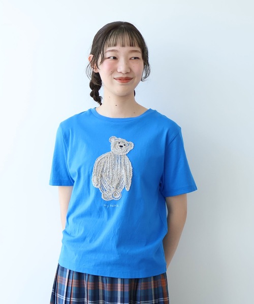 bulle de savon(ビュルデサボン)の「くまのぬいぐるみ刺繍Tシャツ(Tシャツ/カットソー・レディース・ブルー/ブラウン/イエロー・FREE)」の11枚目の写真