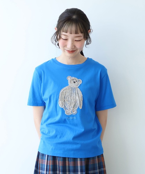 bulle de savon(ビュルデサボン)の「くまのぬいぐるみ刺繍Tシャツ(Tシャツ/カットソー・レディース・ブルー/ブラウン/イエロー・FREE)」の12枚目の写真