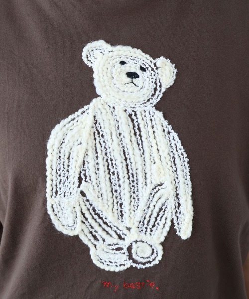 bulle de savon(ビュルデサボン)の「くまのぬいぐるみ刺繍Tシャツ(Tシャツ/カットソー・レディース・ブルー/ブラウン/イエロー・FREE)」の8枚目の写真