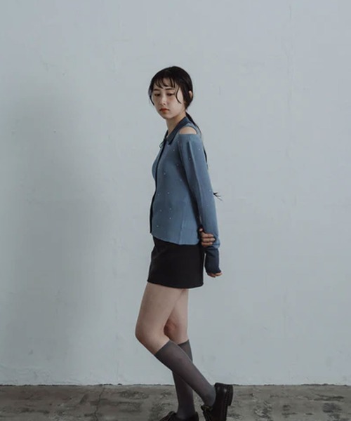 merrylatte（メリーラテ）の「stone sheer polo knit（ニット/セーター・レディース・ブルー/アイボリー・FREE）」の13枚目の写真