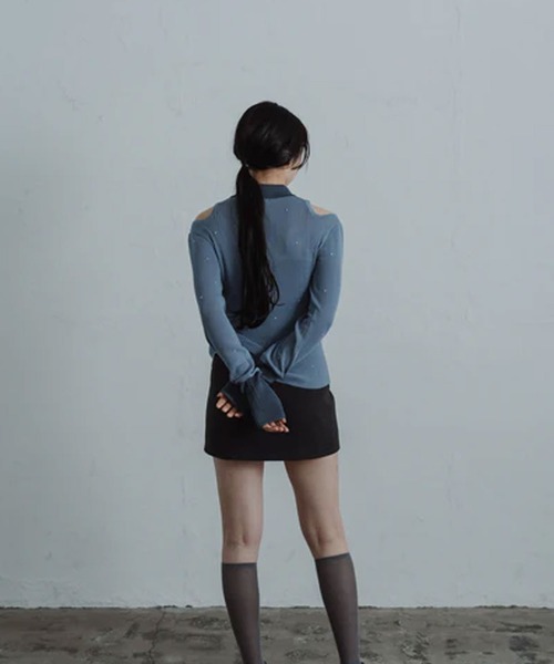 merrylatte（メリーラテ）の「stone sheer polo knit（ニット/セーター・レディース・ブルー/アイボリー・FREE）」の12枚目の写真