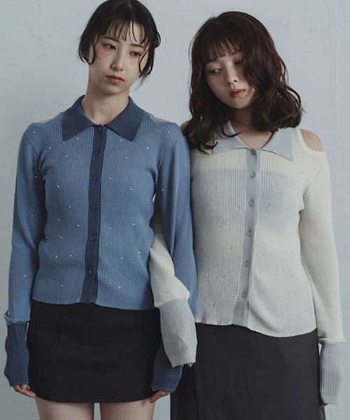 merrylatte（メリーラテ）の「stone sheer polo knit（ニット/セーター・レディース・ブルー/アイボリー・FREE）」の11枚目の写真