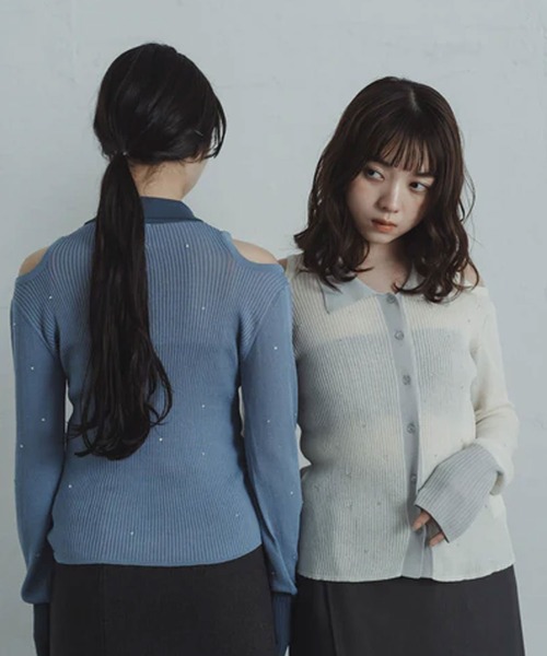 merrylatte（メリーラテ）の「stone sheer polo knit（ニット/セーター・レディース・ブルー/アイボリー・FREE）」の10枚目の写真