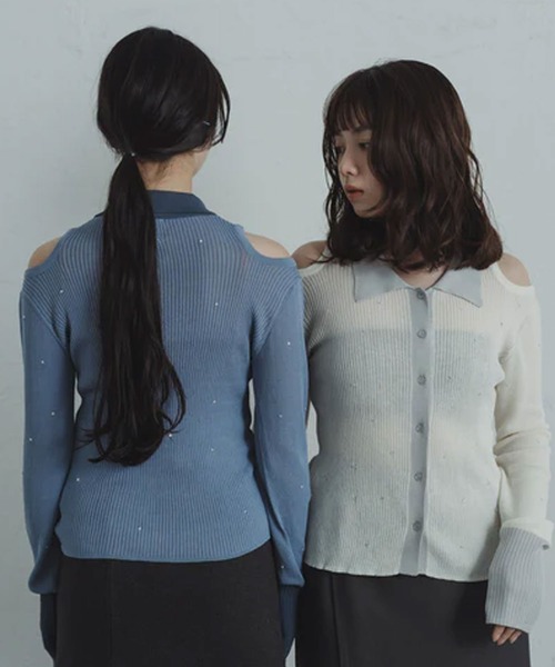 merrylatte（メリーラテ）の「stone sheer polo knit（ニット/セーター・レディース・ブルー/アイボリー・FREE）」の9枚目の写真