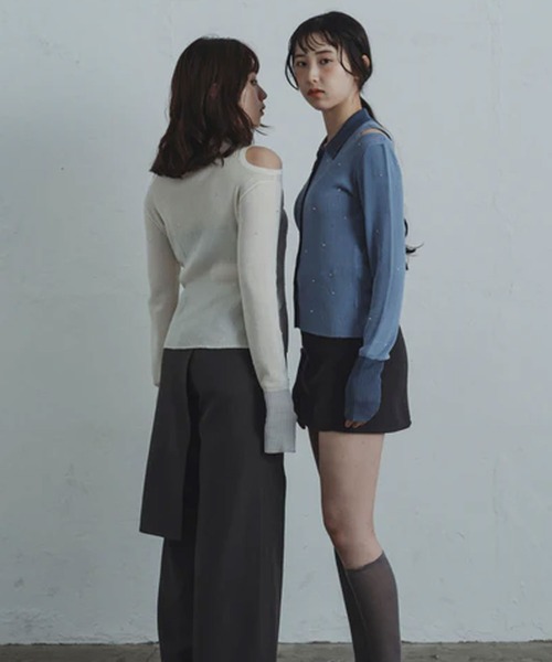 merrylatte（メリーラテ）の「stone sheer polo knit（ニット/セーター・レディース・ブルー/アイボリー・FREE）」の8枚目の写真