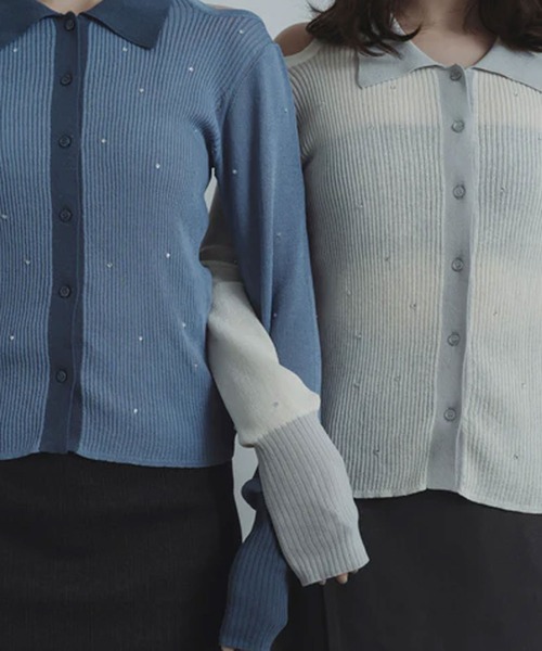 merrylatte（メリーラテ）の「stone sheer polo knit（ニット/セーター・レディース・ブルー/アイボリー・FREE）」の7枚目の写真