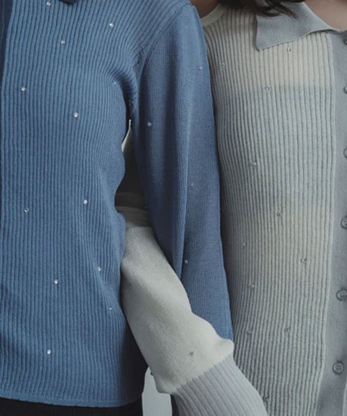 merrylatte（メリーラテ）の「stone sheer polo knit（ニット/セーター・レディース・ブルー/アイボリー・FREE）」の6枚目の写真