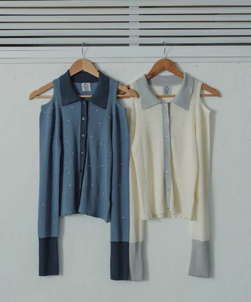 merrylatte（メリーラテ）の「stone sheer polo knit（ニット/セーター・レディース・ブルー/アイボリー・FREE）」の5枚目の写真