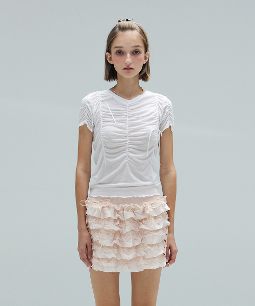 DEARSTALKER(ディアストーカー)の「SHASHA SILKY SHIRRING T - WHITE(Tシャツ/カットソー・レディース・その他・FREE)」の2枚目の写真