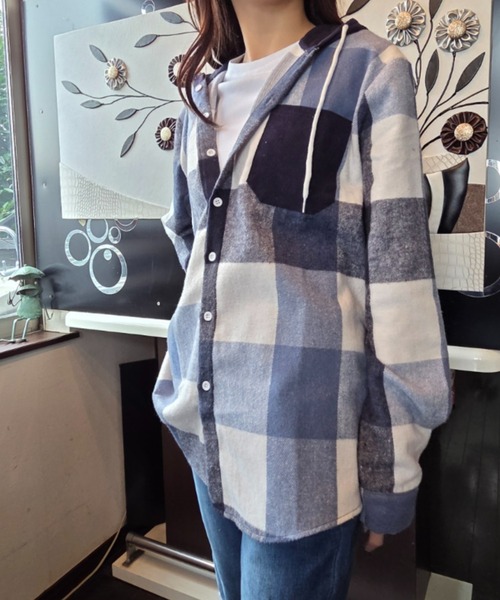 Loco Ocean(ロコオーシャン)の「チェック シャツ パーカー(シャツ/ブラウス・レディース・ピンク/ネイビー・M/L)」の2枚目の写真