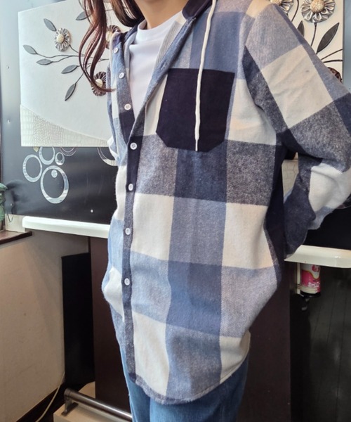 Loco Ocean(ロコオーシャン)の「チェック シャツ パーカー(シャツ/ブラウス・レディース・ピンク/ネイビー・M/L)」の3枚目の写真