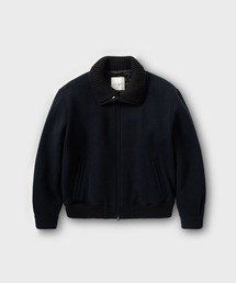 ニットカラーウールブレンドショートジャケット_DARK NAVY