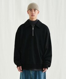MELANGE MASTER（メランジマスター）の「Loose-fit Collar Half Zip Sweatshirt [Black]（スウェット）」