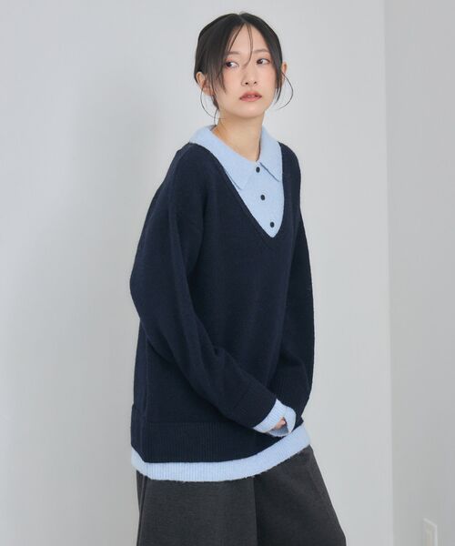 RETRO GIRL（レトロガール）の「レイヤード風襟付きNT（ニット/セーター・レディース・チャコールグレー/ベージュ/ブルー・FREE）」の5枚目の写真